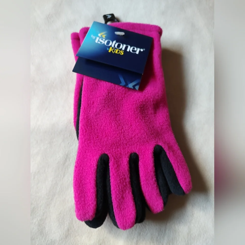 By Isotoner Kids Gloves Pink Black, NWT, One Size Winter Accessories